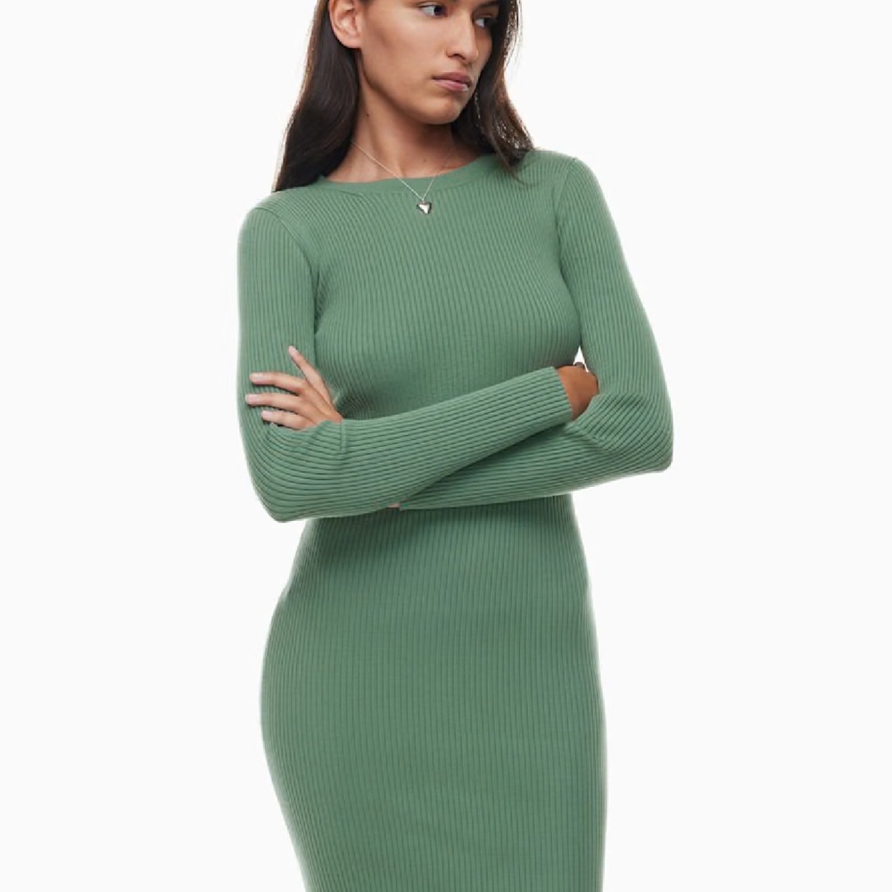ARITZIA WILFRED Sage Green Ribbed Dress NWT! Size L - Picture 2 of 16